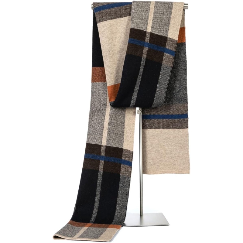 Villand Australian Merino Wool Tartan Knitted Scarf for Men, Plaid Winter Warm Thick Soft Neckwear with Gift Box - Image 2